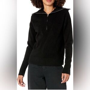 The Drop Black 1/4 Zip Cowl Neck Sweater Classic Knit Design